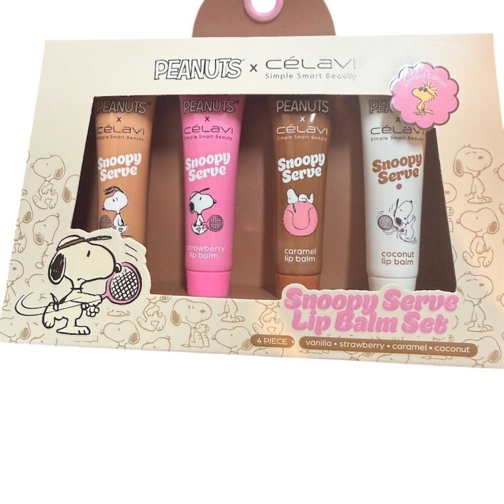 Peanuts x Célavi Snoopy Serve Lip Balm Set 4 Pack Vanilla Strawberry
